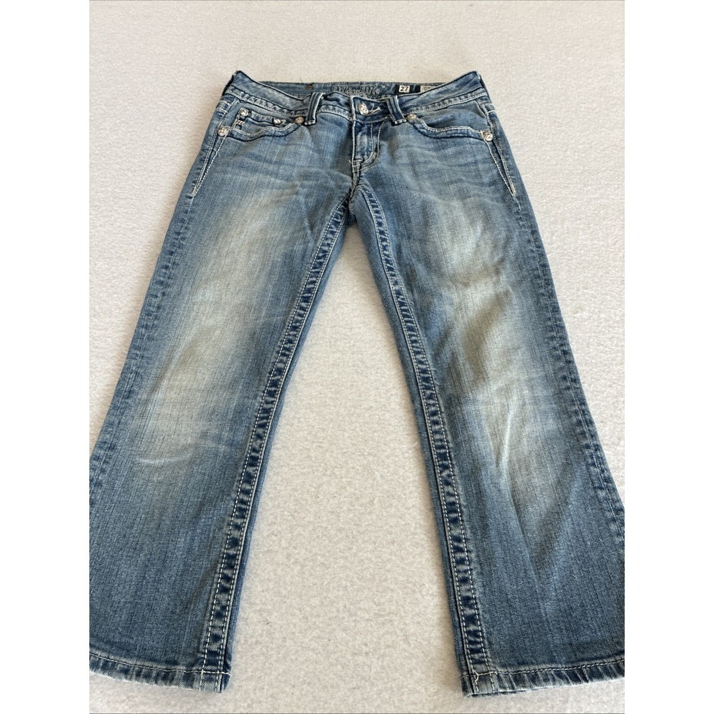 Miss Me Capris Jeans JP5335P Crystals Studs Flap Pockets Summer Western Size 27